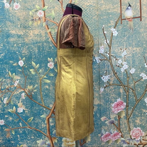 NWT Free People Women's Goldie Leather Mini Dress Gold - Picture 7 of 8